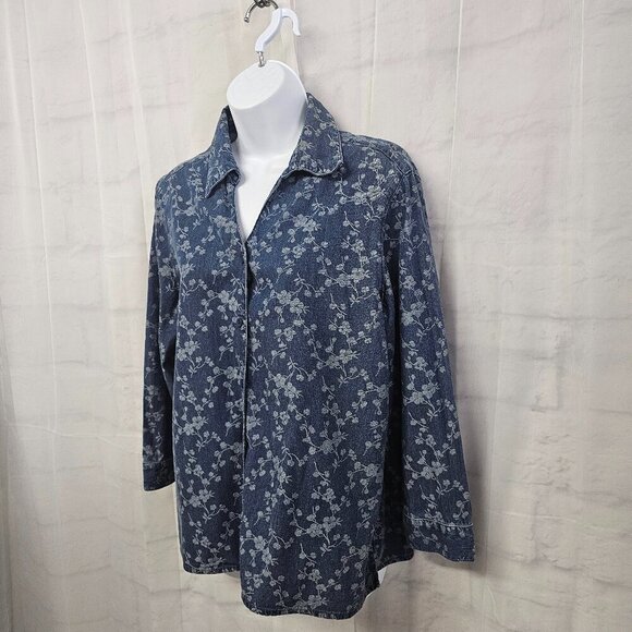 Liz Claiborne Blue Floral Boho Blouse Midi Skirt Chambray Set 12 - Picture 6 of 16